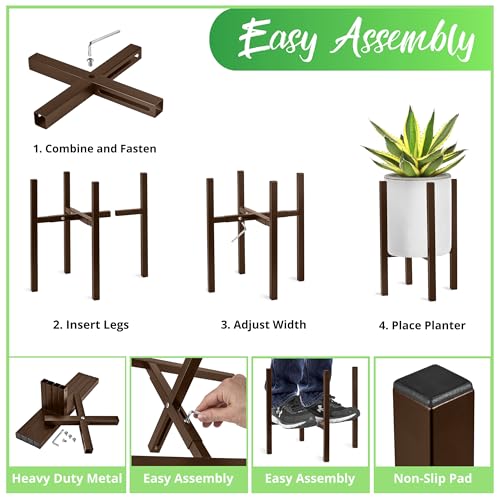 Sorbus Adjustable Metal Plant Stand – Mid Century Style Flower Pot Holder, 10 to 16 Inches Planter Stand for Modern Home Décor, Houseplants – Plant & Pot NOT INCLUDED (Brown, 1 Pack) by Sorbus - Used condition - Image 3