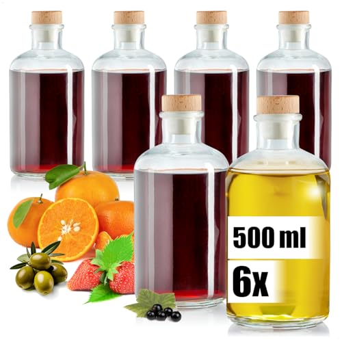 Robin Goods® 6x Bottiglie in Vetro 500 ml con Tappo