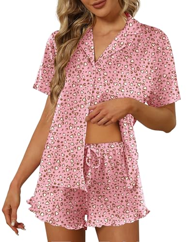 Image of Ekouaer Pajamas Set for Women Short Sleeve Sleepwear Button Down Pjs Lounge Sets Soft Nightwear