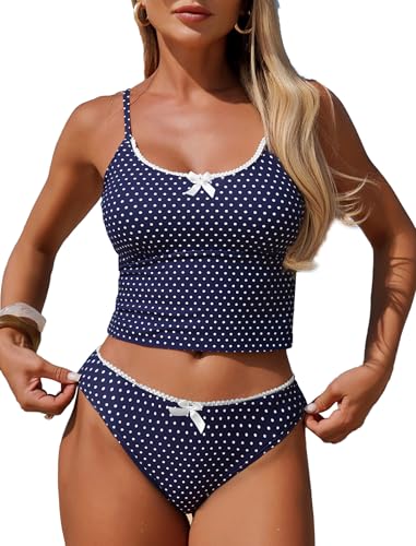 ZAFUL Womens Tankini Swimsuits Tummy Control High Cut Bow Decor Bathing Suits Two Piece Bikini Sets