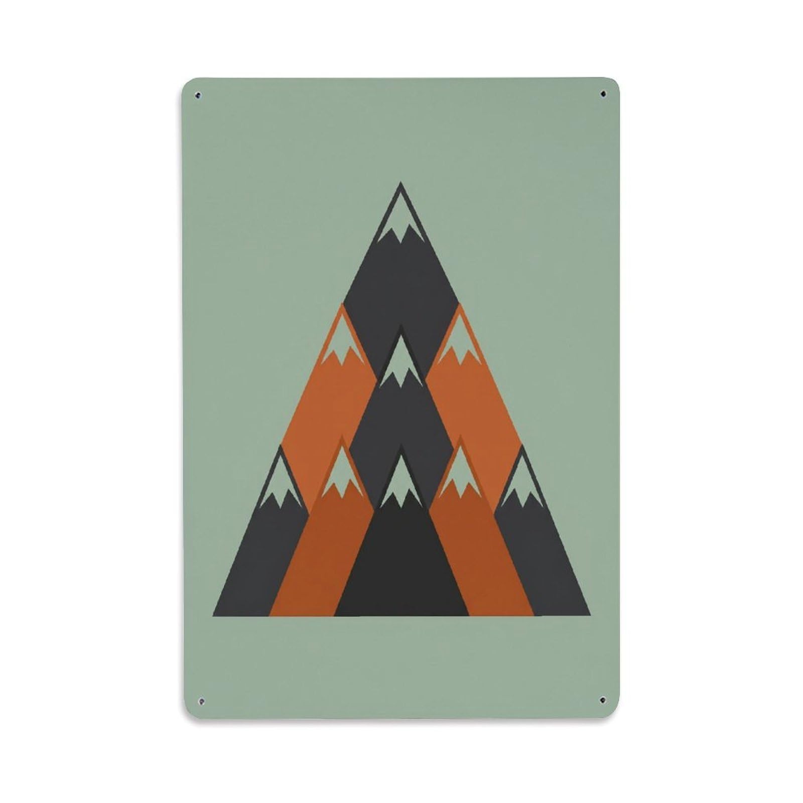 Bohemian Abstract Green Mountain Pyramid Metal Tin Sign Plaque Wall Decor for Cafe, Club Bar, Office, Home Garden Metal Poster 8x12Inch