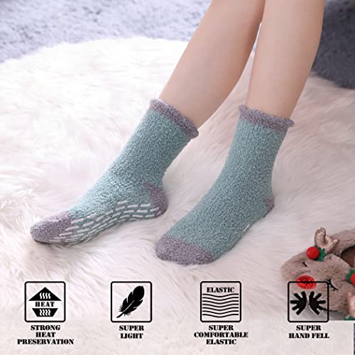 Image of FNOVCO Non Slip Socks for Women Winter Warm Cozy Fuzzy Slipper Socks Soft Fluffy Hospital Socks with Grips