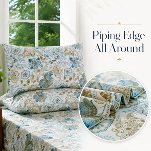 Image of FADFAY Twin XL Sheets Set 4 Piece Blue Paisley College Bedding 100% Egyptian Cotton Dorm Room Bedding, Soft Breathable Dorm Sheets Extra Long with Deep Pocket Luxury Hotel Quality for All Seasons
