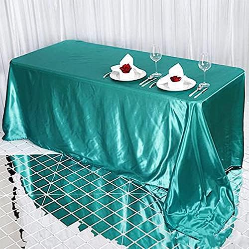 Vista 2 de BalsaCircle Mantel rectangular de satén turquesa de 90 x 132 pulgadas, mantel para mesa de boda, fiesta, recepción, eventos, cocina y comedor
