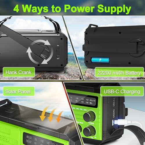 Emergency Radio with Solar & Hand Crank Radio 22200mWh (6000mAh) NOAA Emergency Weather Radio Alert, SOS Alarm, AM/FM, Hand Crank Flashlight, Compass for Tornado, Winter Storm, and Survival Kits - Image 7