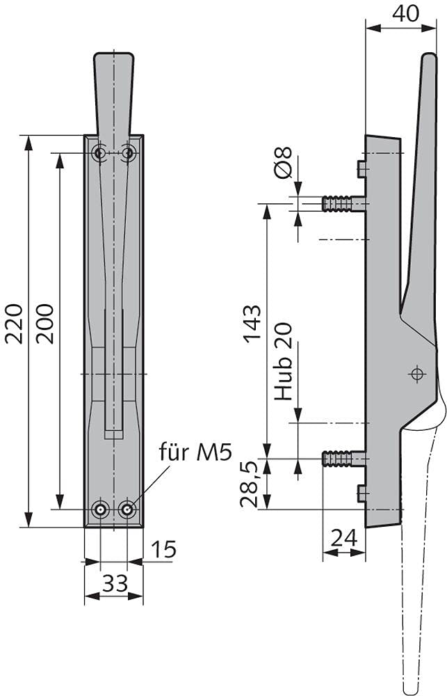 Türtreibriegel, Hebel gerade - Material/Oberflächen: Al E4/C-0 silberfarbig eloxiert - 071082400112 erial/Oberflächen: Al E4/C-0 silberfarbig eloxiert, Produktgruppe: Türtreibriege