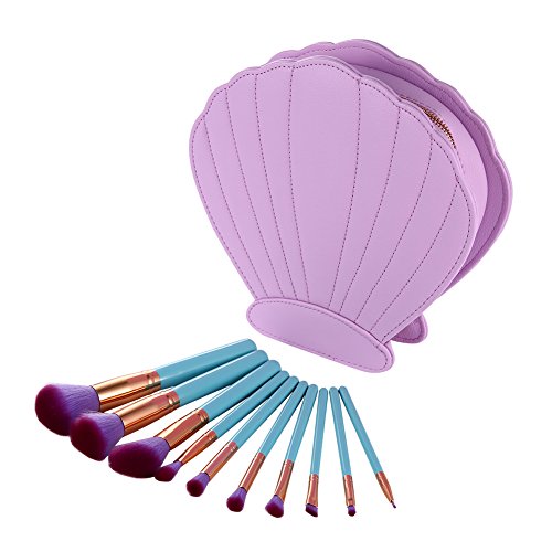 Kuulee New 10Pcs/Set Mermaid Dreams Make Up Brush Set Luxury Make Up Tools Kit Powder Makeup Brushes With Shell Cosmetic Bag