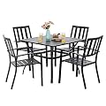 PHI VILLA 5-Piece Metal Patio Outdoor Table and Chairs Dining Set- 37" Square Bistro Table and 4 Backyard Garden Chairs, Table with 1.57" Umbrella Hole
