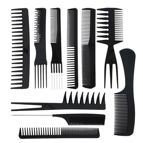 Xelmorant Professional Hairdressing Comb Set - 10Pcs Black Styling Kit for Men & Women, Portable Hair Care Accessory