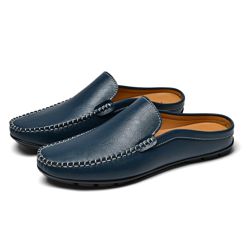 Mens Genuine Leather Slip On Mules Clog Breathable Punching Backless Smoking Slippers Casual Moccasins Half Loafers
