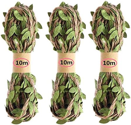 Miniatura 2 de TRENDYBOY Juego de 98.4 ft  Set de cuerda de yute de arpillera natural de hoja artificial, cinta de arpillera, manualidades, vintage, para