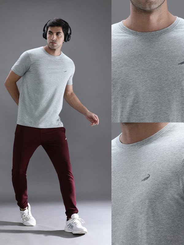 Image of CROCODILE Men Solid Sport Fit T Shirt | Round Neck | Short Sleeve | Regular Length | Basic Casual Pull On Topwear Grey Melange