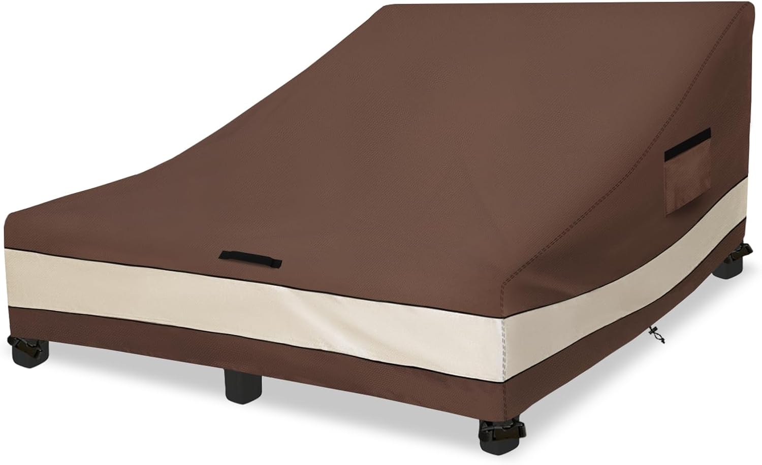 Waterproof Double Chaise Lounge Cover,600D Heavy Duty 82Inch Double Wide Patio Chaise Lounge Chair Covers-Brown