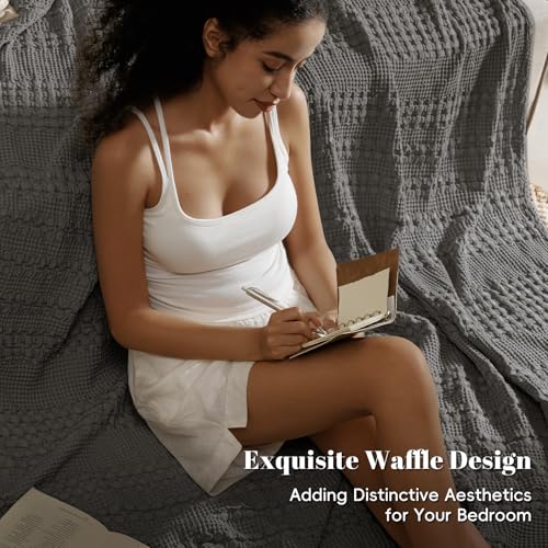 Image of PHF 100% Cotton Waffle Blanket Twin Size for College Dorm, Lightweight Breathable and Soft for Summer, Luxury Aesthetic Waffle Weave Blanket for Bed & Gifts for Women, 66 inchx90 inch, Charcoal Grey