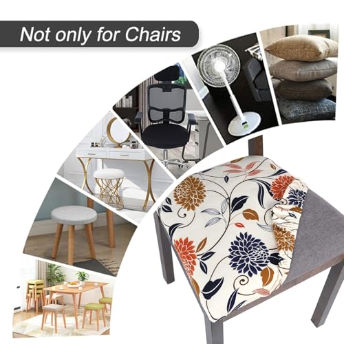 Image of SearchI Seat Covers for Dining Room Chairs Stretch Printed Chair Seat Covers Set of 8, Removable Washable Upholstered Chair Seat Protector Cushion Slipcovers for Kitchen, Office(Flowers Pattern)