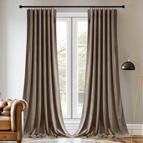 Image of StangH Taupe Velvet Curtains 90 Inch Length, Luxury Soft Khaki Drapes for Guest Room, Thermal Insulated Energy Efficient Window Panels for Dorm with Back Tab & Hook Belt, W52 x L90, 2 Panels