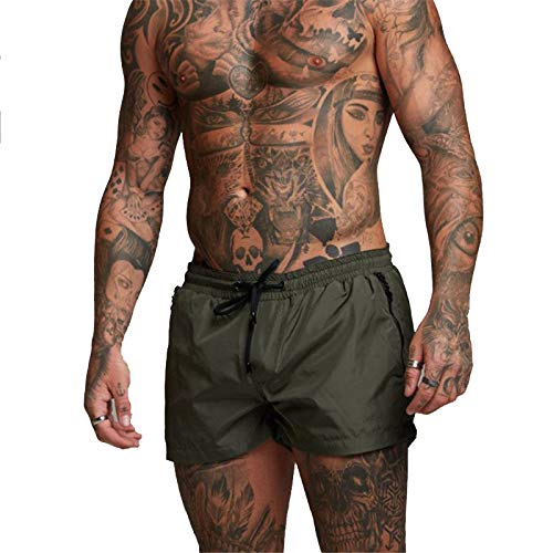 GJSN Schwimmhose Sommer Strand Flacher Winkel Schwimmen Trunks Stilvoll Herren Badehose Abheben Mittlere Taille Badepants a/braun