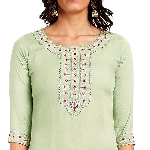 Image of Women Rayon Embroidered Kurta with Pant and Dupatta Set