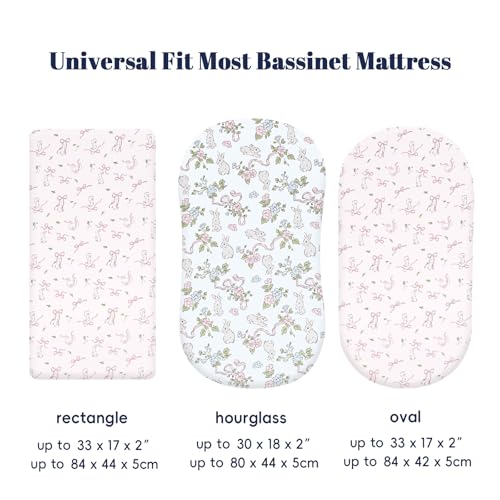 Image of PHF Soft Bassinet Sheet Set, 2 Pack Silky Comfy Breathable Cradle Sheets for Baby Girls, Univeral Fit for Most Oval Rectangle Cradle and Bassinet Mattress /Pad, Rabbit & Floral