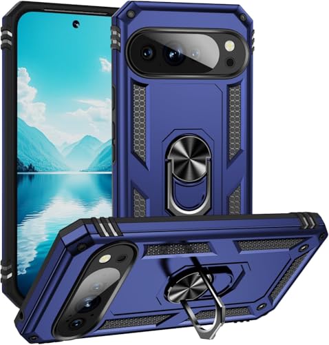 Image of REALCASE Google Pixel 10 Pro Back Cover Case | Heavy Duty Dual Layer Hybrid Shock Proof Armor Defender Ring Case Back Cover for Google Pixel 10 Pro 5G (Blue)
