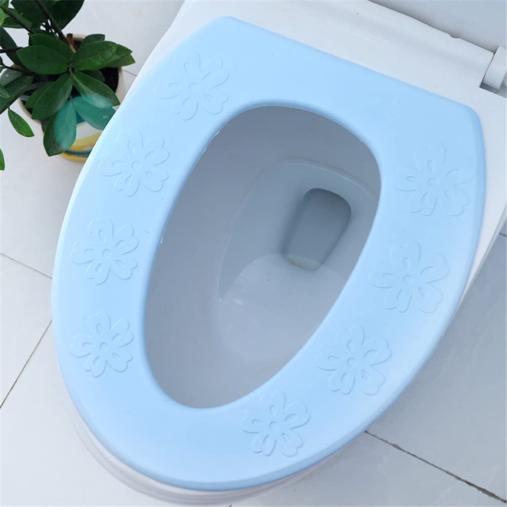 Gsycle Toilet Seat Cover, Waterproofing EVA Reusable Comfortable Toilet Seat Warmer Warm Soft Pad for Toilet Bathroom Supplies (Flowers Blue)
