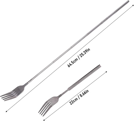 Extendable Fork, Long Handle Portable Telescopic Fork, Stainless Steel Extending Fork for BBQ, Dinner, Desserts, Sausages, Hot Dogs, Vegetables