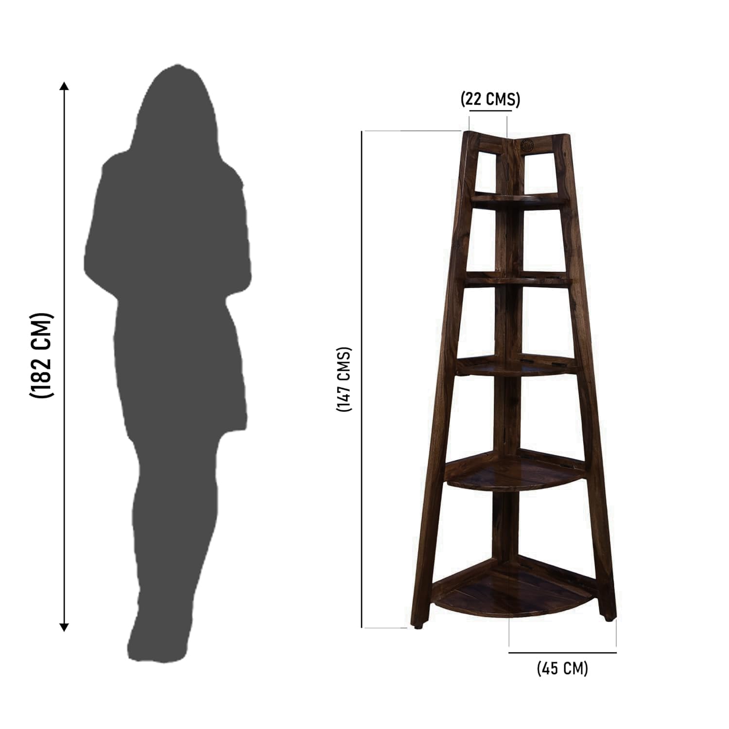 SHRI MINTU’S ART Wooden Corner Bookshelf for Living Room | Bookshelf 5 Tier Ladder Book Cabinet Corner Shelf, Bookshelf for Home Decor | Solid Wood Sheesham, Walnut Finish SHRI MINTU’S ART Wooden Corner Bookshelf for Living Room | Bookshelf 5 Tier Ladder Book Cabinet Corner Shelf, Bookshelf for Home Decor | Solid Wood Sheesham, Walnut Finish