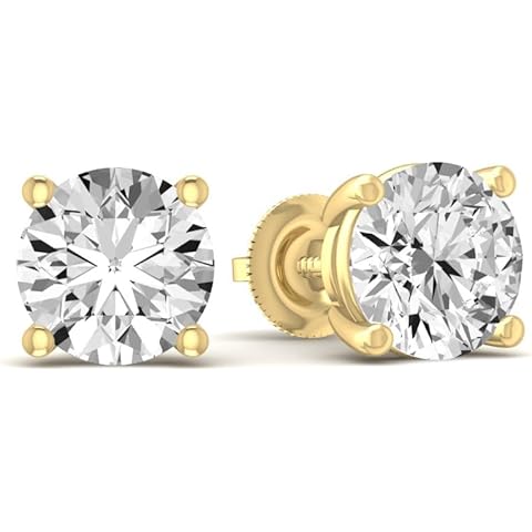1/2 Carat - 5 Carat Lab Grown Diamond screw back Earrings | 14K Yellow Gold Four pr...