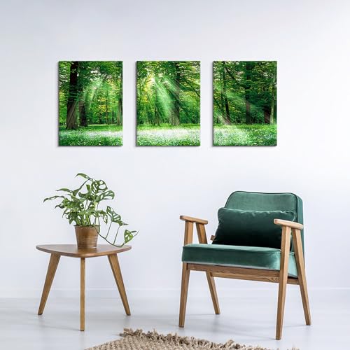 CAMULLE アートパネル 3枚 森林 風景画 緑の森 太陽の光 植物 飾り絵 モダンアート ポスター 部屋飾り [4]
