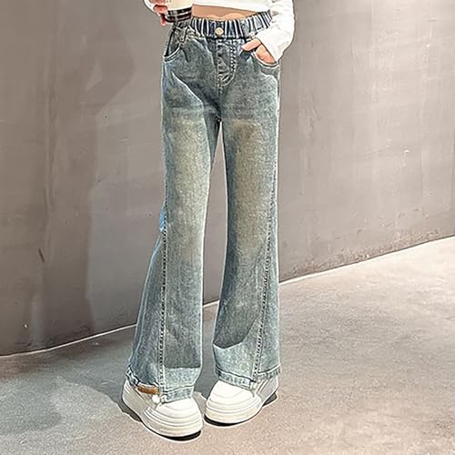 Baggy Flare Jeans for Girls Elastic High Waisted Bell Bottoms Kids Casual Straight Leg Denim Pants with Pockets2