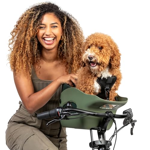 Kvisp Fahrradkorb Hund Vorne – Hundefahrradkorb für Kleine & Mittelgroße Hunde bis 12 kg – Hundekorb Fahrrad – Hundesitz 5kg 8kg 10kg – Für Fahrräder, E-Bikes & Pedelecs (M, Forest Green)