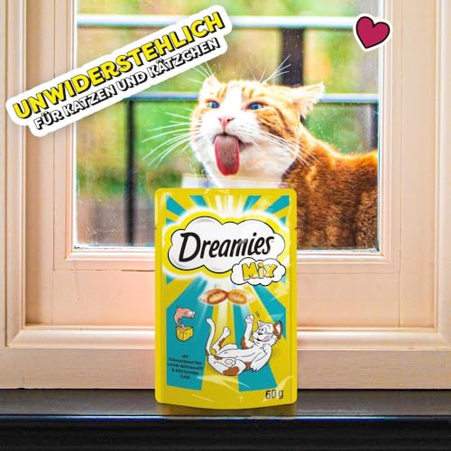 Dreamies Mix Katzensnacks mit Lachs & Käse – Außen knusprig & innen cremig – 6 x 60g