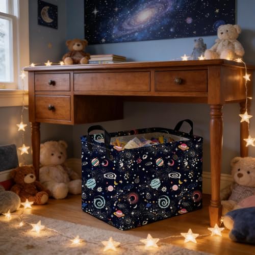 Image of Rectangular Star baskets,Storage Basket,Waterproof foldable laundry basket for Kids,Cute Toys Storage Bin Organizer,Book bins,Starry Sky Galaxy Room Decor(Stars)