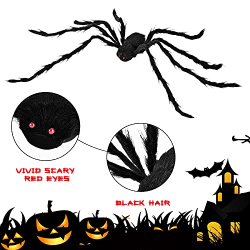 Image of JOYIN 3 Pcs Halloween Spiders Outdoor Decoration, Halloween Decor Outside, 5 Ft Large Hairy Giant Multi Color Spider Set for Yard Lawn Porch Decor Indoor Haunted House Scary Prop(59″Black)