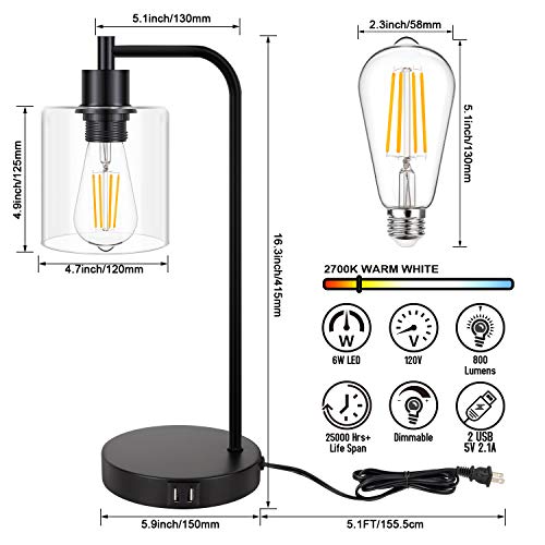 image for MAXvolador Industrial Touch Control Table Lamp, Dual USB Charging Port