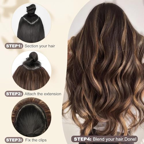 Image of Artifice 5 clip 32 INCH Super Long Wavy Curly Hair Extension for Women Natural Soft Clip on Extensions Synthetic Thick Hairs for Any Event for Girls Hair Extension Brown Mix Blonde