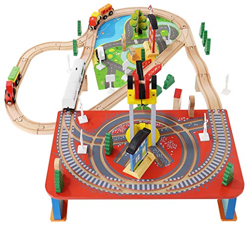 Bateriebetriebene Lokomotive Holz Eisenbahn Set 88 TLG.für Kinder ab 3 Jahre Mädchen Jungen 9363 – Bild 4