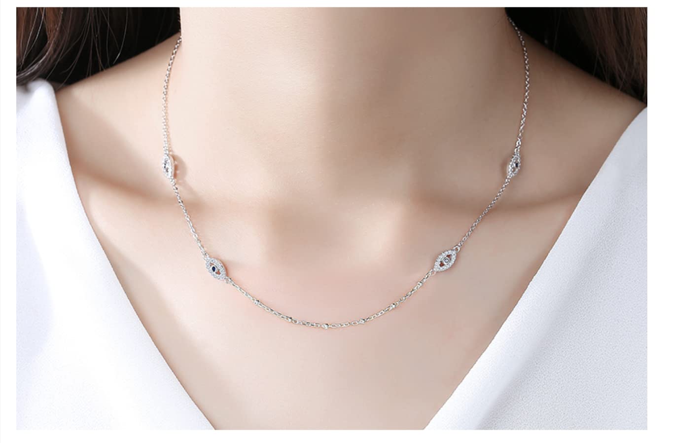 Collar con colgante de ojo malvado con personalidad, cadena larga de Plata de Ley 925, collares turcos de cristal, joyería de la suerte para mujeres y niñas
