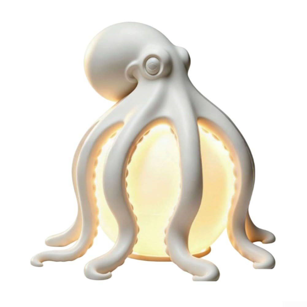 for octopus Table Lamp Resin 15cm Warm Glow Decor for octopus(White)