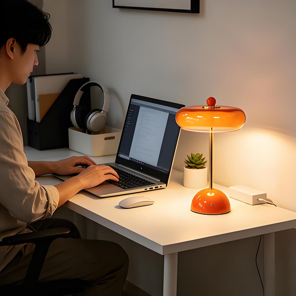 AoLa Tischlampe Orange Kabellos Pilzlampe Akku Tischleuchte Dimmbar Touch Lampe USB Aufladbar Batterie Nachttischlampe Ohne Kabel 3000K-6000K Orange Pilz Lampe Tragbare Vintage Lampe