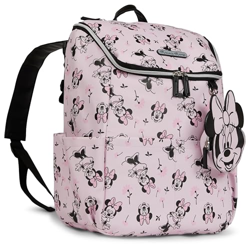 Disney Diaper Bag Backpack with Changing Pad Minnie Mouse 16 Nylon Baby Bag for Parents Insulated Bottle Holders Multiple Storage Pockets