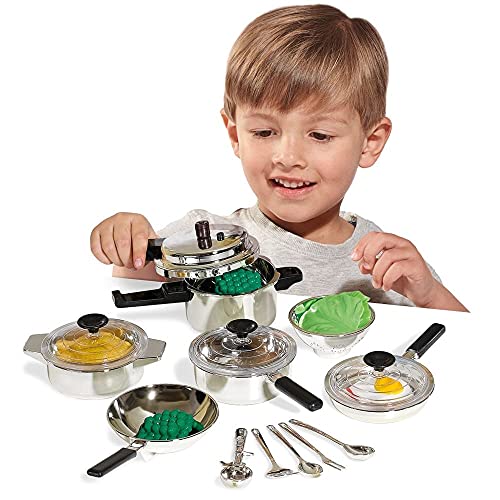Casdon 5011551005029 Toy Set for Children Aged 3+ | Chrome-Effect Pans and Utensils for Imaginative Play, Multicoloured Main Image