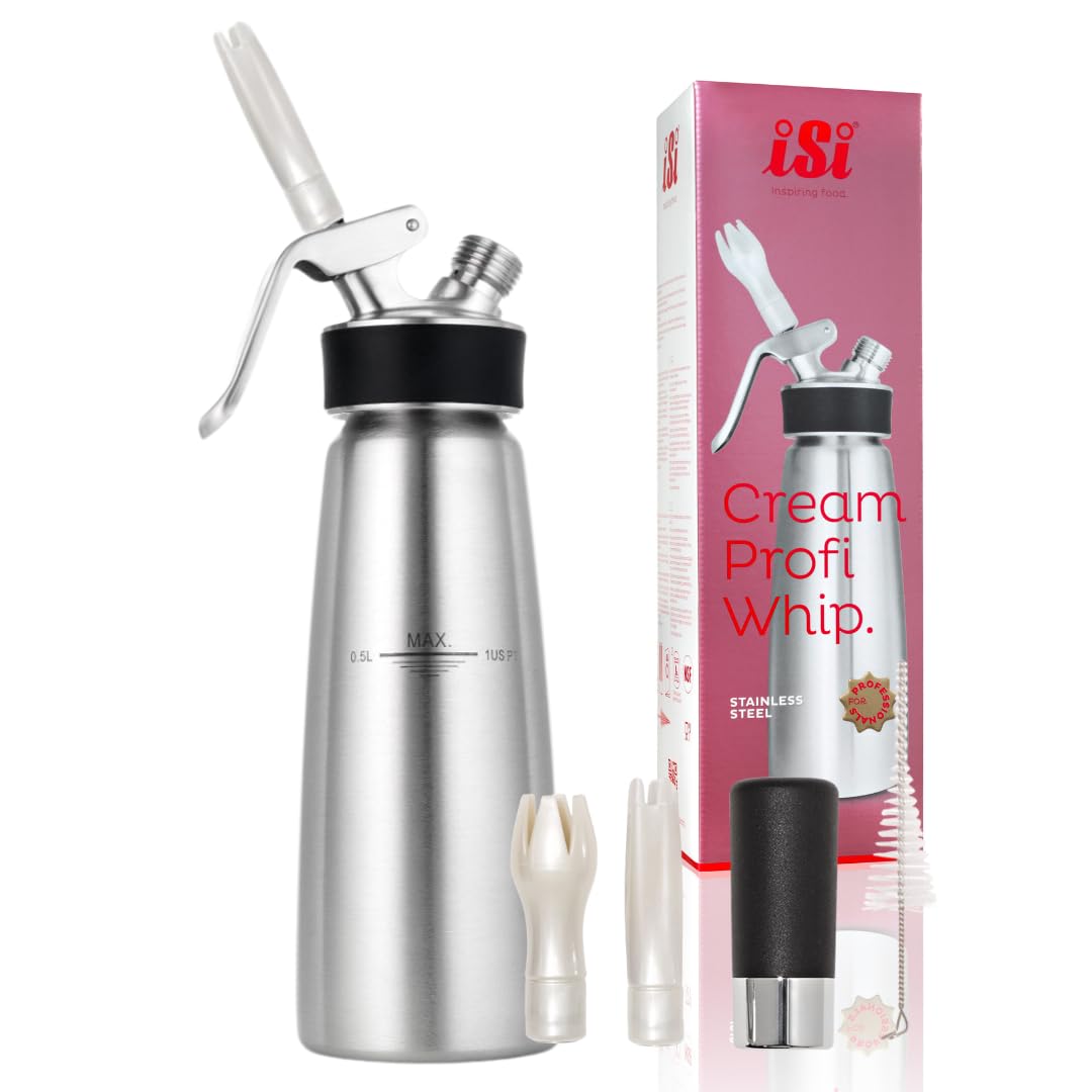iSi 1630 Sahnespender 500ml Cream Profi Whip 0.5L, Aus hochwertigem Edelstahl rostfrei, Betrieb mit iSi sahnekapseln, Für Sahne & weitere kalte Anwendungen, Spülmaschinenfest