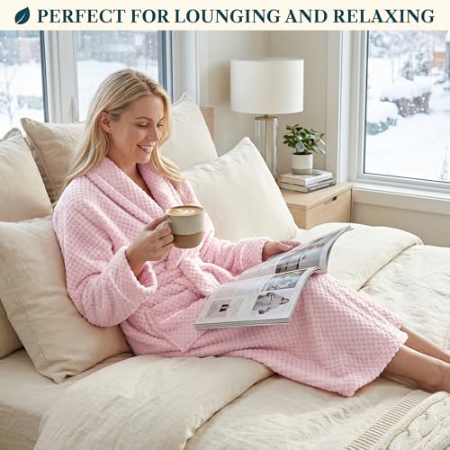 Image of PAVILIA Plush Robe for Women, Soft Fleece Long Spa Robe, Ladies Bathrobe with Pockets