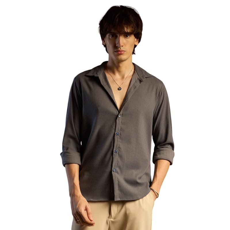 Image of CAHOOT Men's Foliage Strokes Shirt for Casual Wear | Spread Collar | Long Sleeve | Button Closure | Shirt Crafted with Comfort Fit for Everyday Wear