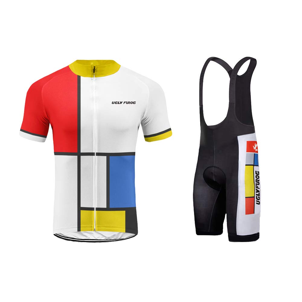 UGLY FROG Ciclismo Maillot Bodies, Hombres Jersey + Pantalones Cortos Babero Mangas Cortas de Ciclismo Ropa Maillot Transpirable para Deportes al Aire Libre Ciclo Bicicleta