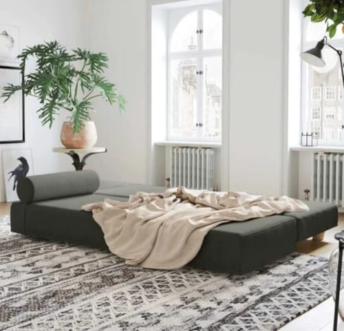 Image of SOUL CRAFT Modern Modular Daybed /Fold-Out Sleeper, Beige, Velvet Fabric, Converts to 2 Single Beds or 1 Queen Bed, with Mattress 203 cm x 74 cm(6.66 ft x 2.43 ft)
