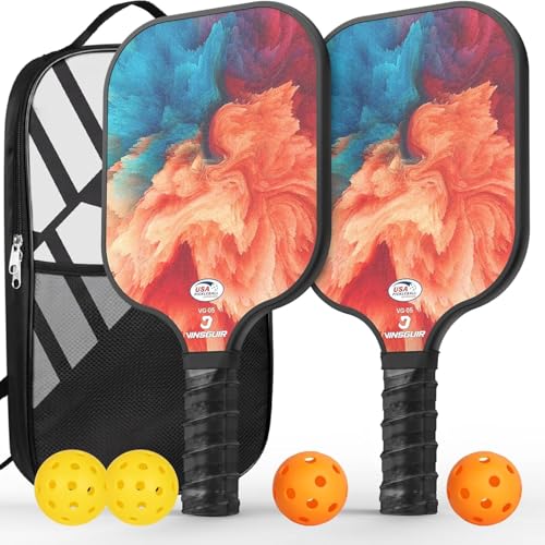 Image of Pickleball Paddles Set of 2 or 4, USAPA Approved Pickleball Paddles Set with 4 Pickle Balls and Carry Bag, Fiberglass Rackets 2 Pack Gifts for Beginners&Pros (Orange)