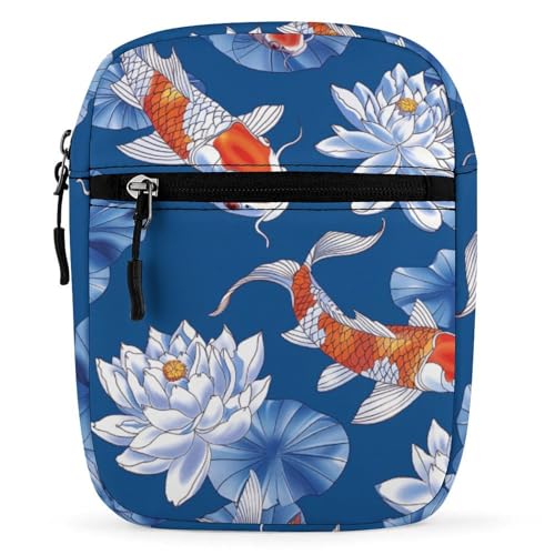 Personalized Small Crossbody Bag Water Resistant Messenger Bags Mini Flower And Fish Printing SlingBag For Men Women