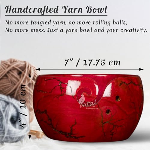 Image of INTAJ Wooden Yarn Bowl for Knitting and Crochet, 7 Inch No-Snag Holder